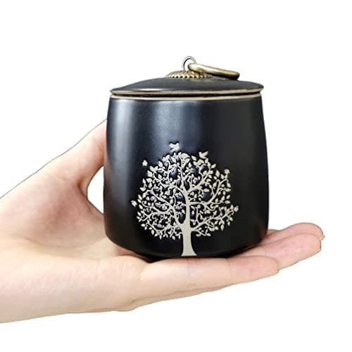 Small Cremation Urns for Human Ashes Adult Male Female - Tree of Life Black Decorative Urns Mini Pet Urn for Dogs Cats Ashes Keepsake Memorial Box Funeral Set Burial Urns for Cremated Remains Ash Vial