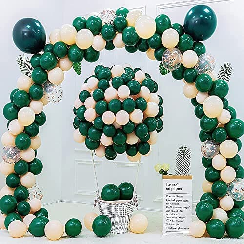 LAZYBEEE 136 pcs Dark Green and Peach Pastel Balloons Garland Arch Kit White birthday Paper banner | Balloons Baby | Pastel Balloons for Party Birthday Decorations (Green and Peach)
