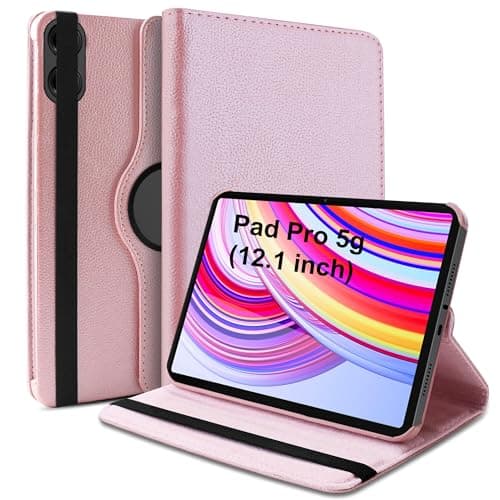 TGK 360 Rotatable Smart Flip Case Cover for Redmi Pad Pro 12.1 inch Tablet (Rose Gold)