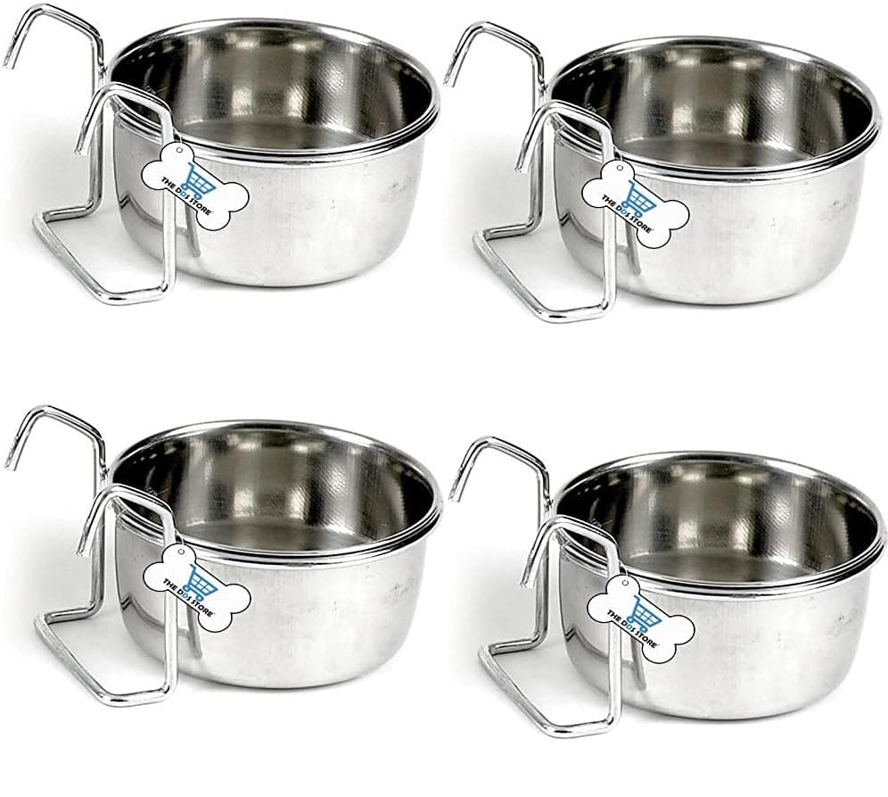 THE DDS STORE Bird Seed Feeder Cups Food Water Feed Bowls with Clip for Parrot Budgie Parakeet Cockatiel Conure Lovebird Finch Canary African Grey Cockatoo Macaw (Hook Holder, 300ml Hook Pack of 4)