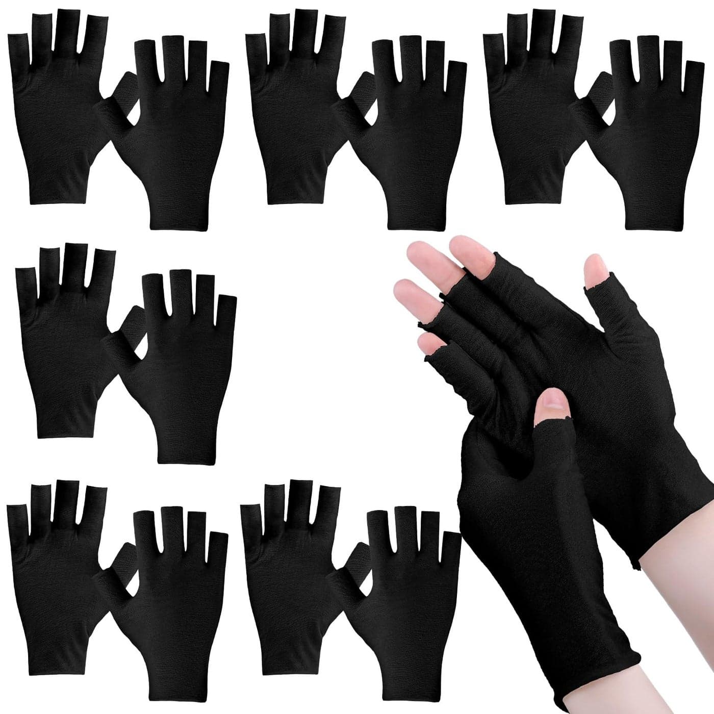 Geyoga 6 Pairs Fingerless Moisturizing Gloves Eczema Cotton Gloves for Adults Half Finger Touchscreen Lotion Overnight Dry Hands for Women SleepingBlack