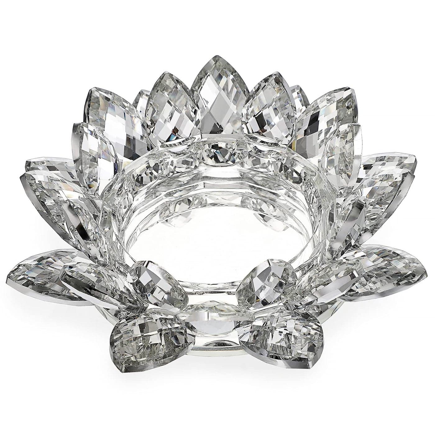 OwnMy Crystal Lotus Flower Candle Holder for Pillar Candle up to 3 Decorative Glass Lotus Petal Votive Candle Holder Tea Light Holder Candle Stand Candle Lamps for Home Decor Wedding Party Clear