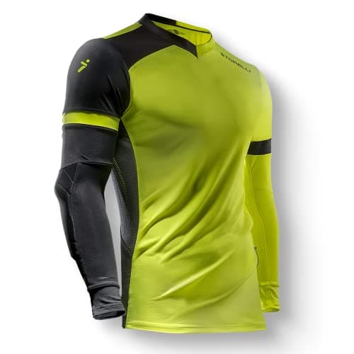 Storelli ExoShield Gladiator Goalkeeper Jersey, High-Impact Protection, Sweat-Wicking, Breathable Athletic Shirt for Soccer & Heavy-Duty Sports, Strike/Black, Youth Small