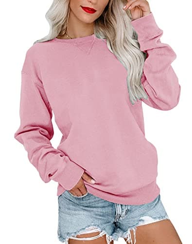 Bingerlily Womens Casual Long Sleeve Sweatshirt Crew Neck Cute Pullover Relaxed Fit Tops (Light Pink, Large)