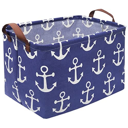 Sanjiaofen Rectangular Kids Storage BinsBoys BasketsCollapsible Toy Organizer Bin with Handles for Nautical Nursery DecorClothes Storage Kids Toy BoxBook BasketGift BasketAnchor