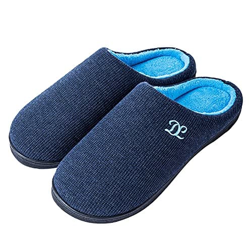 DL Men's Memory Foam Slippers - Comfy Indoor Outdoor House Slippers With Warm Soft Flannel Lining, Closed Toe, Size 7-8 Blue