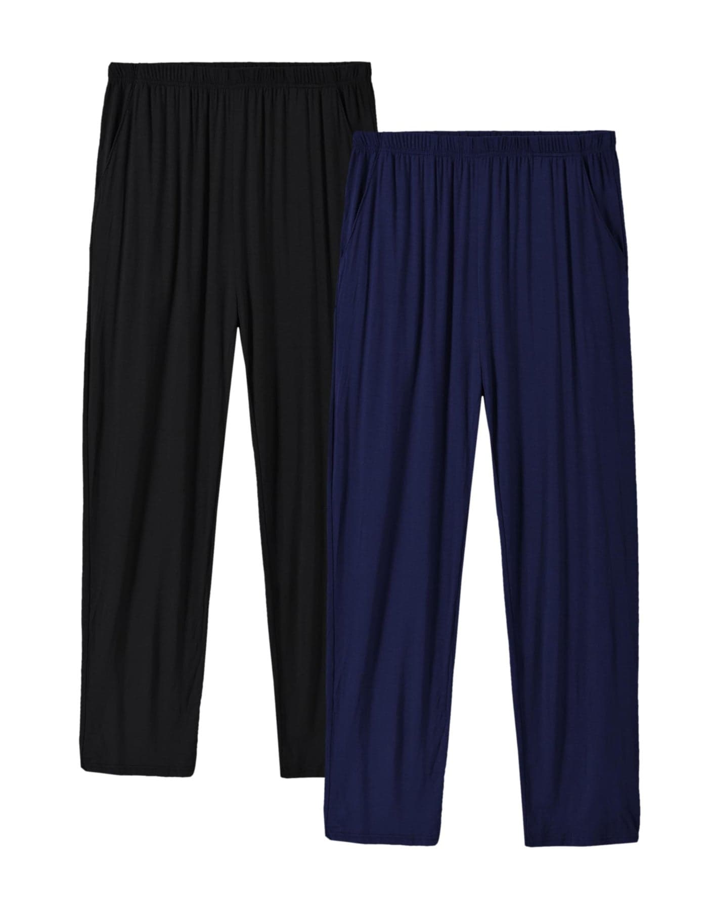 JINSHI 2 Pack Men's Pajama Pants Long Modal Pj Pants Elastic Waist Pajama Bottoms Lightweight Sleep Pant with Pockets (XL,Black/Navy Blue)