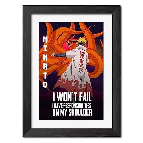 TenorArts Minato Namikaze Poster Naruto Anime Quotes Laminated Photo Frame Painting with Matt Finish Black Textures (12 inches x 9inches)