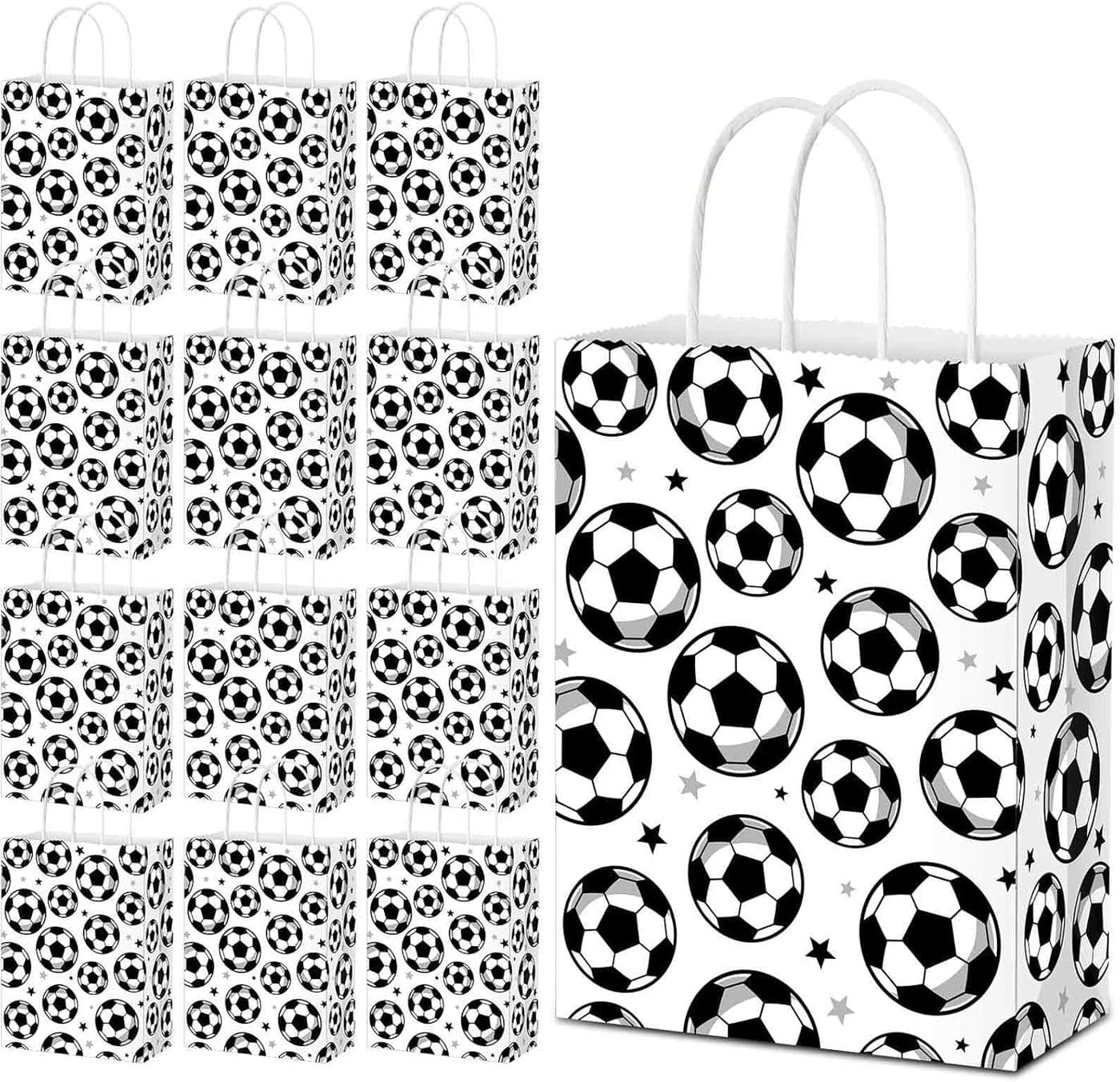 Blulu 24 Pack Soccer Gift Bags Soccer Party Favor Bags White Kraft Paper Soccer Bags for Treats Soccer Goodie Bag Favors for Sports Theme Party Decorations Game Celebration
