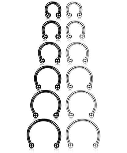 ORAZIO 16G 14G Horseshoe Septum Rings Surgical Steel Nose Rings Hoop for Women Men Circular Barbell Piercing Jewelry Cartilage Helix Tragus Earring Daith Lip Conch Piercing Rings 6/8/10/12/14/16mm