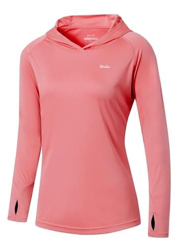 Willit Women's UPF 50+ Sun Protection Hoodie SPF Shirt Long Sleeve Hiking Fishing Outdoor Shirt Lightweight Hoodie Pink L