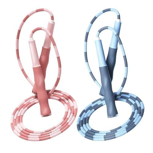 Redify Upgraded Beaded Jump Rope for Kids,Tangle-Free Segmented Kids Jump Rope with Soft Anti-slip Handles,Adjustable Jumping Rope for Children Women and Men Fitness 9.2 Feet, Pink Blue