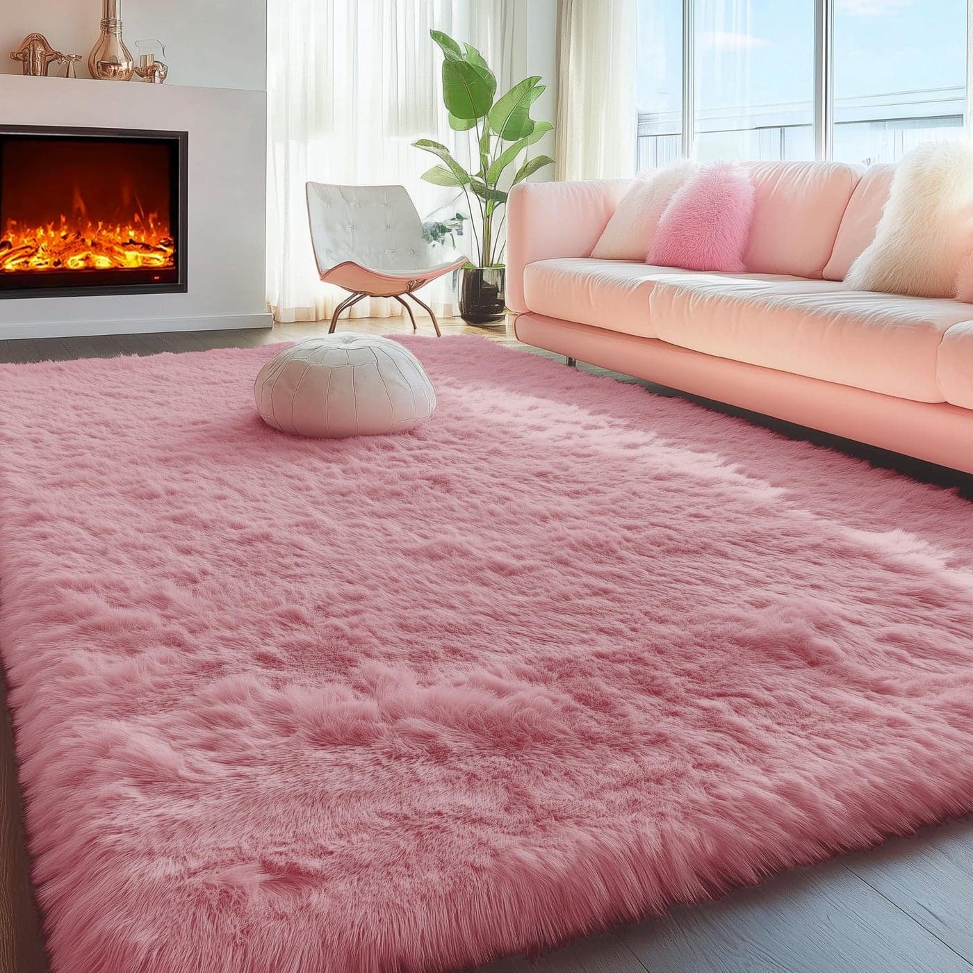 PAGISOFE Shaggy Fluffy Area Rugs Carpets for Girls Room Baby Nursery Teens Rooms 4x6 Feet Pink Plush Fuzzy Shag Rugs for Kids Bedroom Home Decor Aesthetic Coral Furry Rug Blush