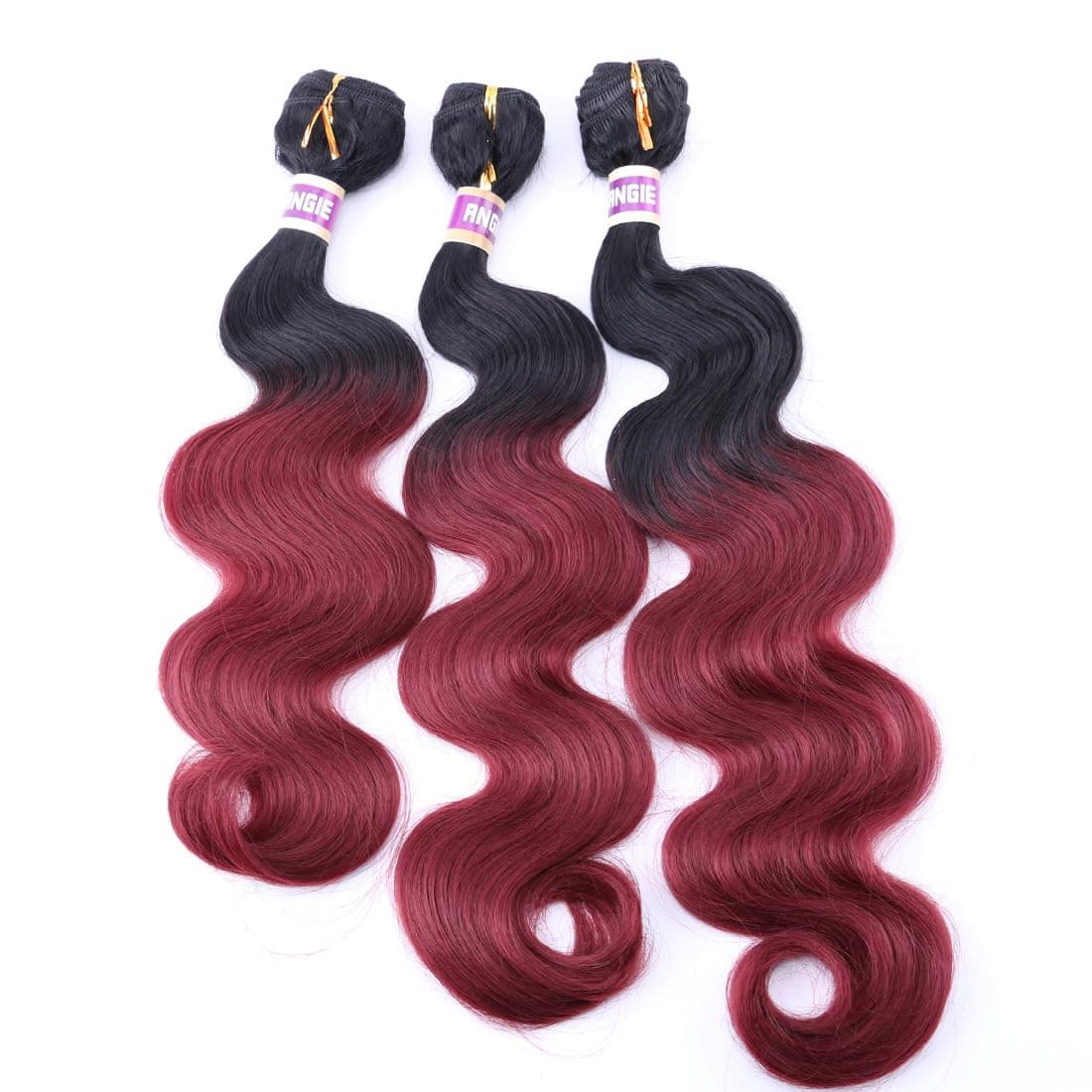 Ombre Body Wave Upgrade Synthetic Hair Extensions Wine Red Black to Burgundy 16 18 20 Inches 3 Bundles Fiber Weave T199J