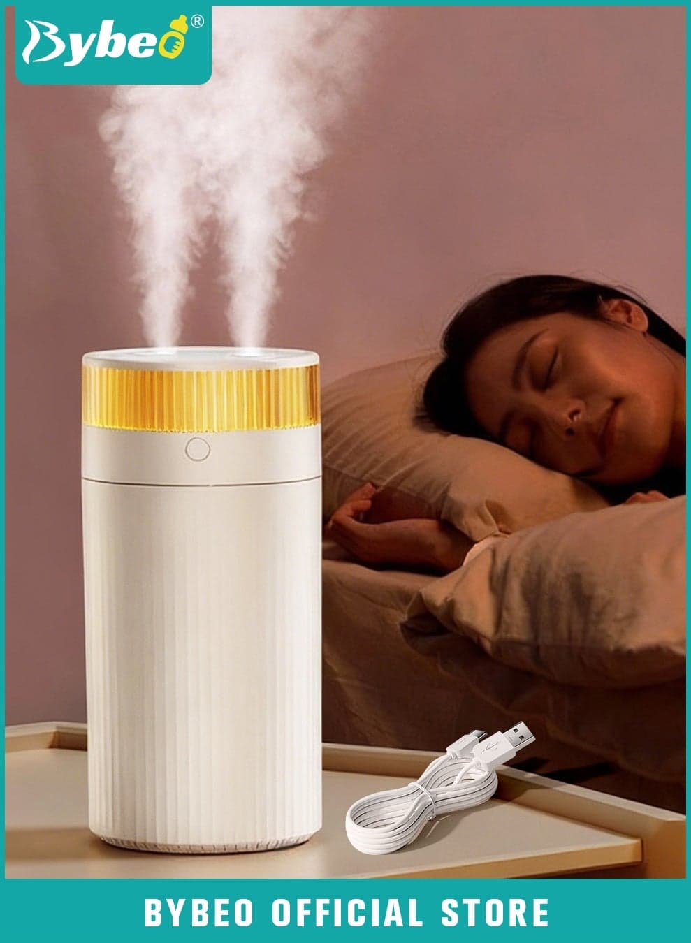 1.25L Ultrasonic Air Humidifier, Baby Humidifier for Bedroom Baby Room with Night Light, Dual Spray Humidifier for Baby Nursery, Cool Mist Air Humidifier or Home, Office & Plant, Auto-Off, Ultra Quiet, Type-C Rechargeable