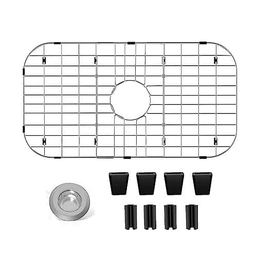 Sink Protectors for Kitchen Sink 26" x14", Stainless Steel Sink Protector for Round Corner Sink with Center Hole Sink Rack for Bottom of Sink with Sink Strainers (Separable, 26" x 14", Center Drain)