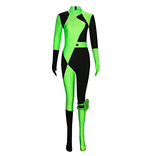 Materuis Shego Costume Bodysuit Female Kim Possible Cosplay Outfits Zipper Halloween Elastic Spandex Jumpsuit Adult Size (Small)