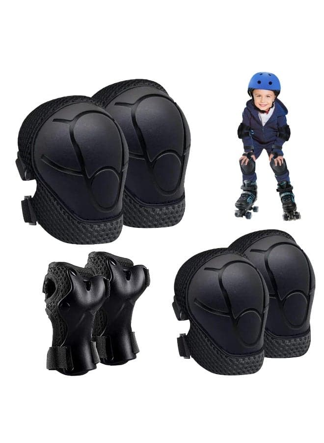 Kids Protective Gear Set: Knee Pads, Elbow Pads, and Wrist Guards for Toddlers - Ideal for Cycling, Rollerblading, and Scootering (Black)