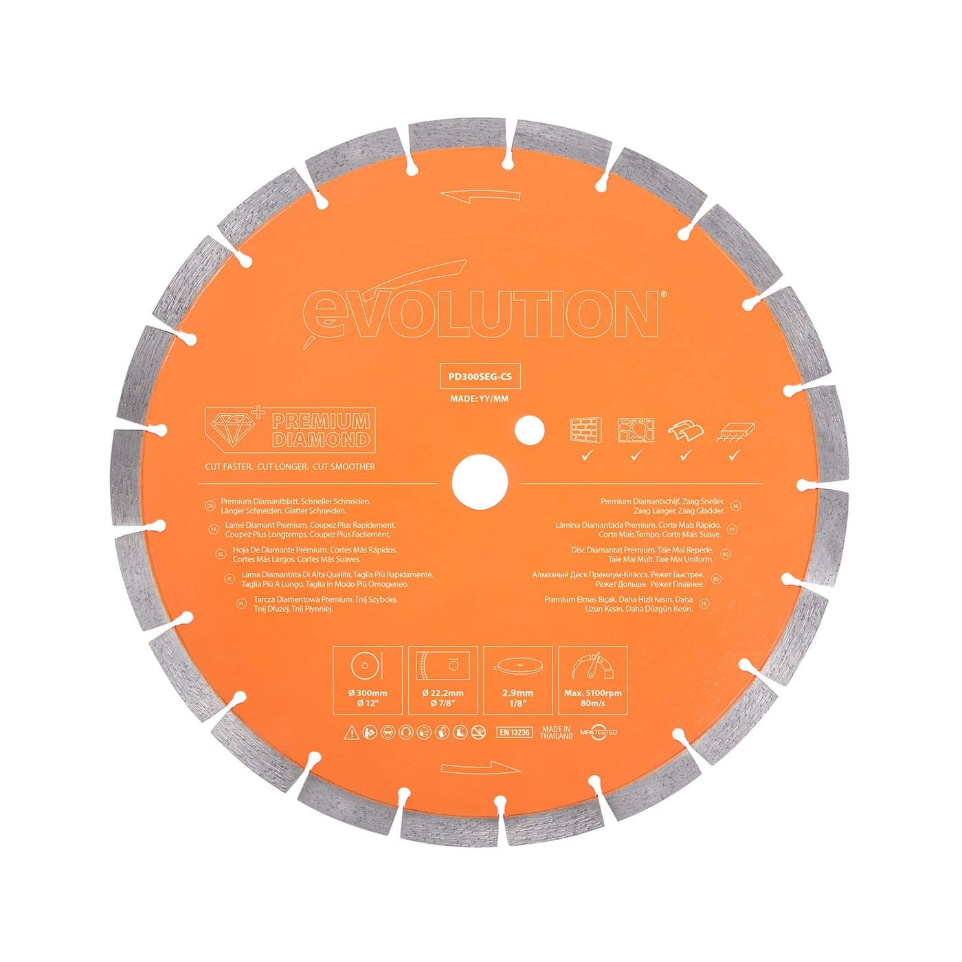 Evolution Power Tools Premium Diamond Blade 12Inch for Disc Cutter Concrete Saw 1 Inch Arbor High Diamond Concentration Segmented Diamond Blade for Masonry Brick Stone Roof Tile Concrete