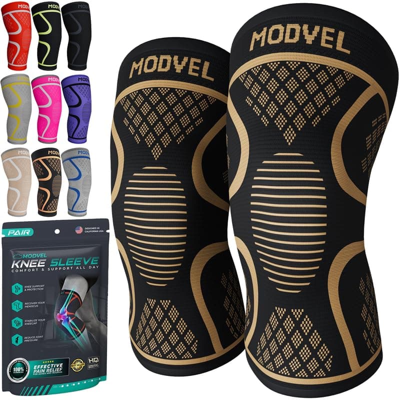 Modvel 2 Pack Knee Brace for Women & Men - Workout Knees Compression Sleeve for Knee Pain Relief Joint Support for ACL, Arthritis, Meniscus Tear Knees Brace for Sports, Rodilleras para Gym Fitness