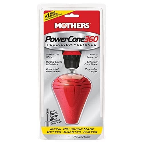 Mothers PowerCone 360, Polishing Tool with Quick Swap Bit — Patented Spherical Cone for Deep, Safe Metal Polishing in Hard-to-Reach Areas — Ideal for Wheels & Curved Surfaces (05146)