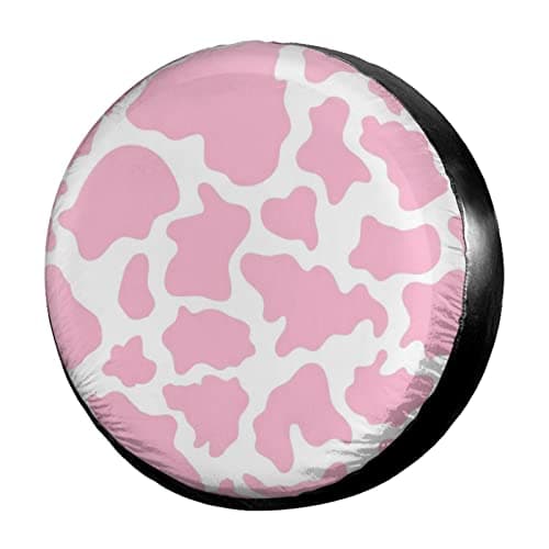 Foruidea Pink Cow Print Spare Tire Cover DustProof Wheel Tire Cover Fit Trailer RV SUV and Many Vehicle 17 Inch