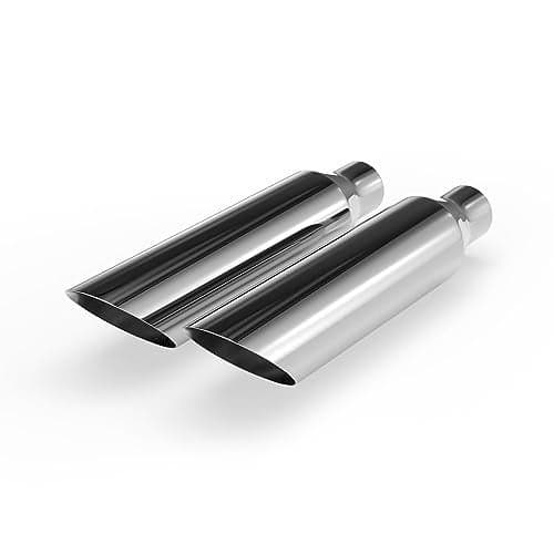 Richeer 2pcs 2.5 to 4 inch Exhaust Tip, 2 1/2" Inlet 4" Outlet 18" Overall Length Stainless Steel Exhaust Tip Universal for Vehicles with 2.5" O.D. Tailpipe, Weld On