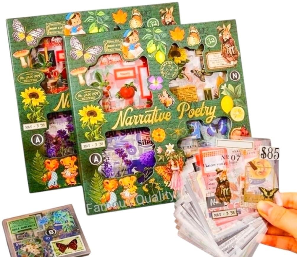 FAMOUS QUALITY Self Adhesive 640Pcs /100 Sheets, Vintage Nature Stickers, Retro Decorative Sticker's for Scrapbook, Sticker's for Project, Japanese Style Sticker Set, Journals, Scrapbooking