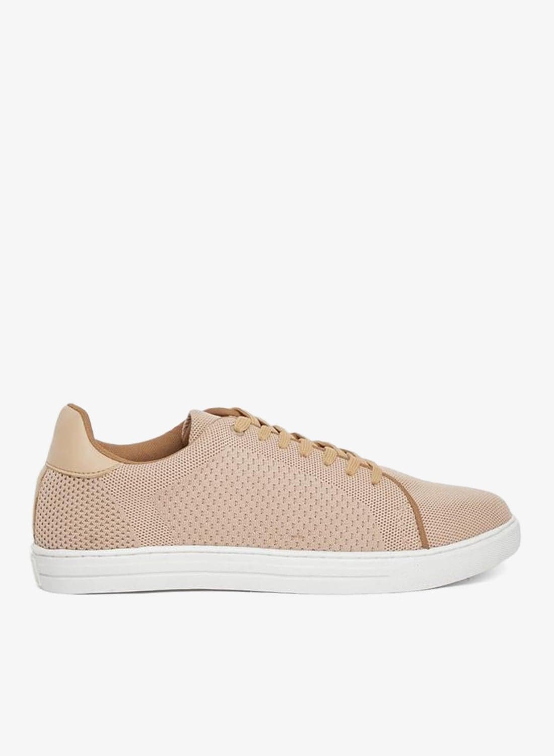 Men Beige Knit Lace-Up Sneakers