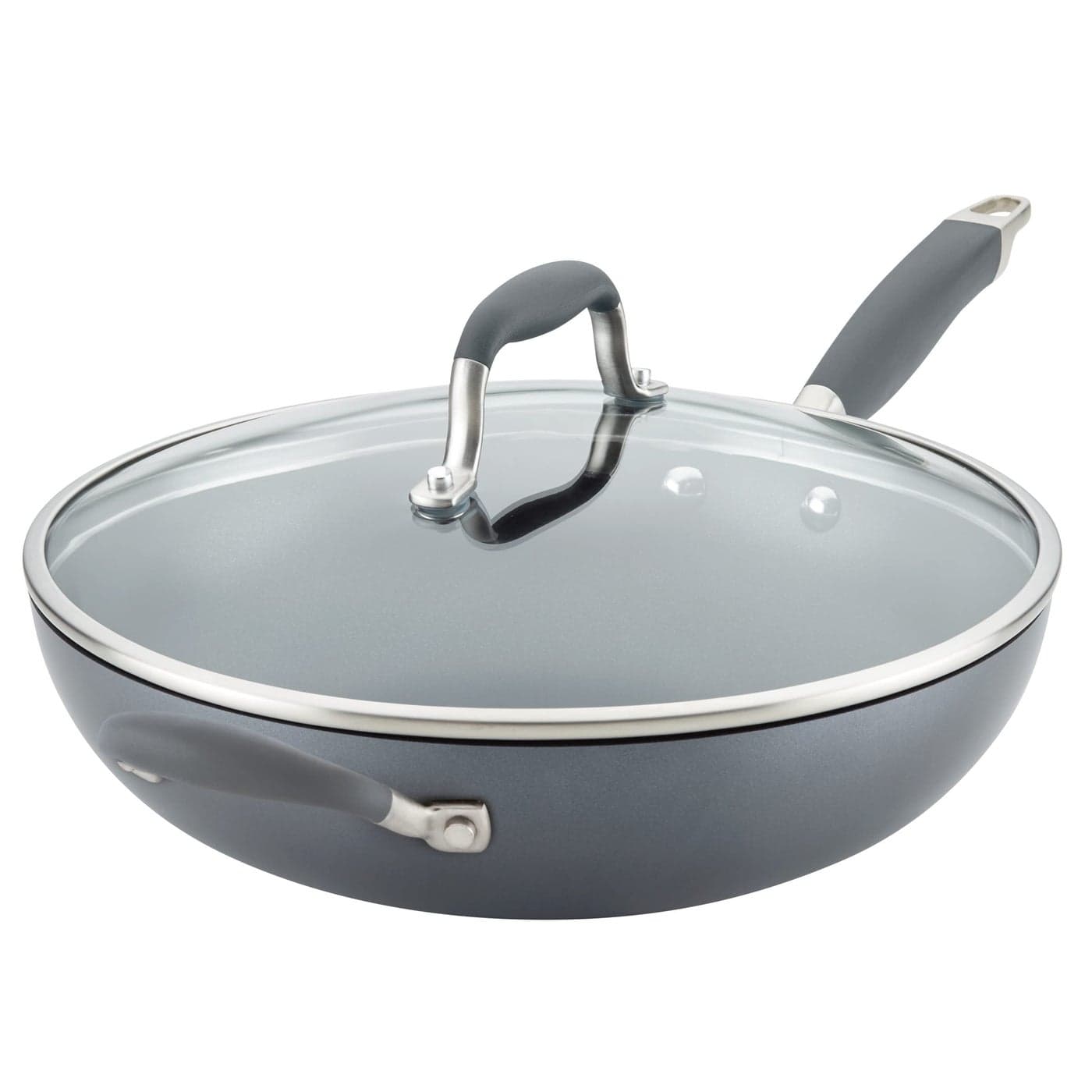 Anolon Advanced Home Hard Anodized Nonstick FryingSauteAll Purpose Pan with Lid and Helper Handle 12 Inch Moonstone Dark Gray