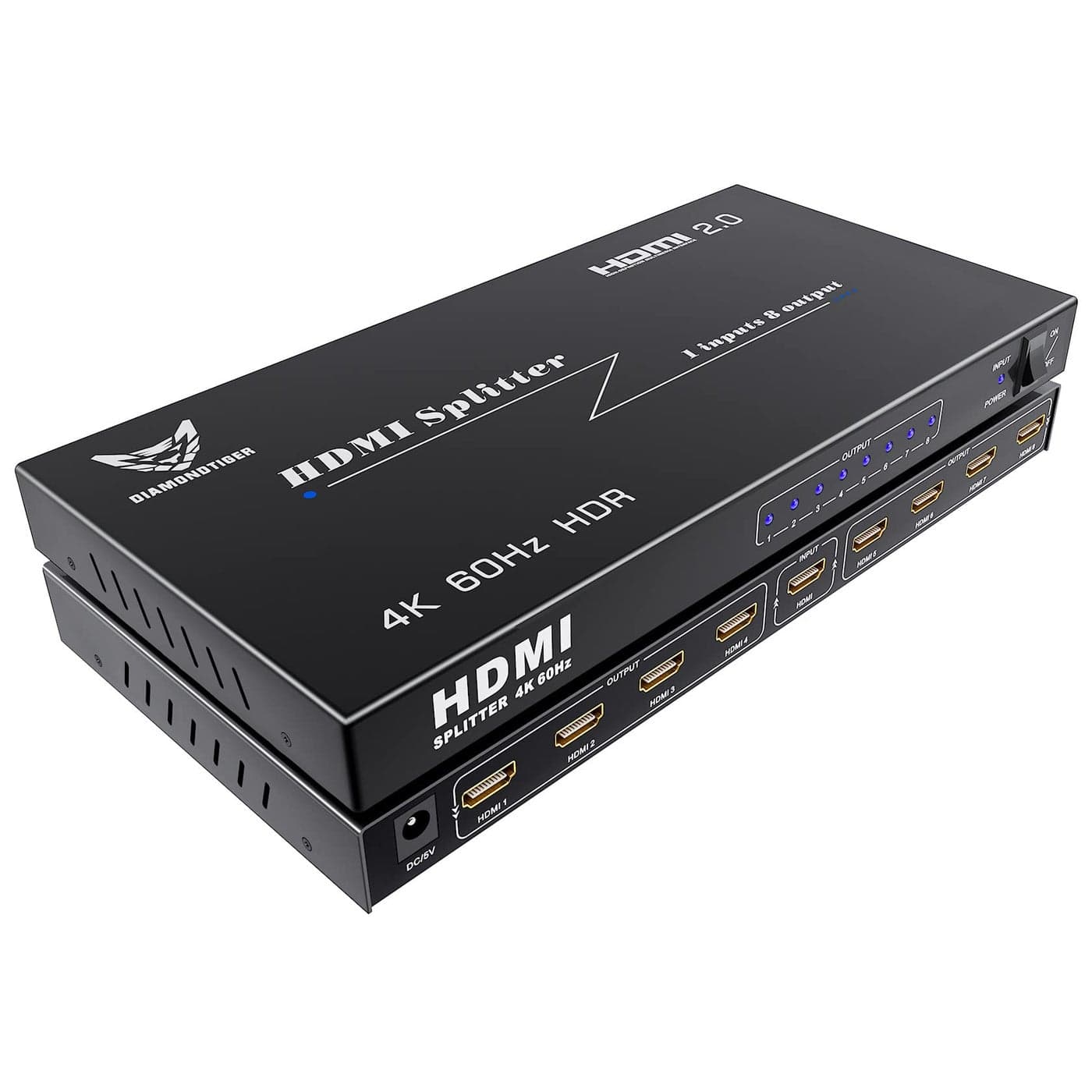 DiamondTiger 8 Port HDMI Splitter Ultra HD 4K HDMI Splitter 1 in 8 Out HDMI 20 HDCP 20 18 Gbps 4K60Hz 8 Way Outputs Auto Scaling 3D Audio Video Sync Extra Long Distance 1x8