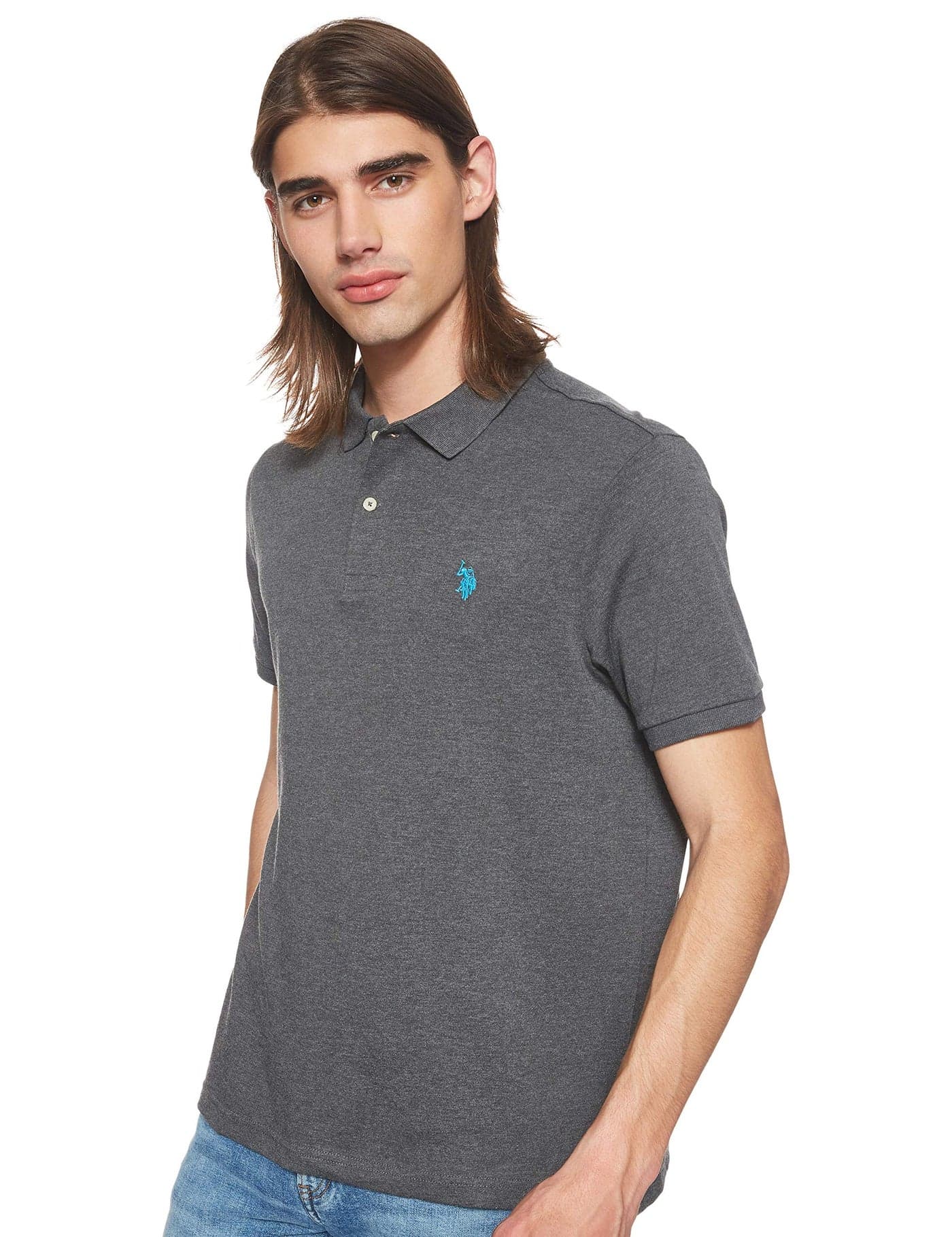 U.S. Polo Assn. Men's Solid Interlock Polo, Heather Dark Gray, Small