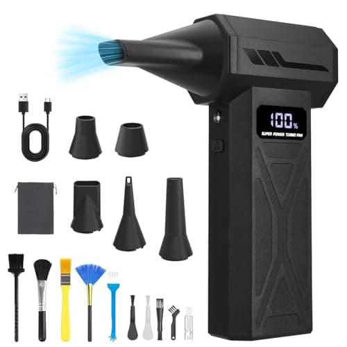 Xamanabu Compressed Air Duster, 110000RPM Electric Air Blower with 4-Speed Adjustable & LED Light, Rechargeable, Fast-Charging for Computer, Keyboard, Electronics, Car, Home & Outdoor Cleaning