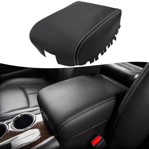KBH Center Console Cover Replacement for Infiniti QX60 / JX35 & Nissan Pathfinder 2013-2020, Vinyl Leather, Car Armrest Upholstery, Anti-Scratch, Black-Gray Stitch