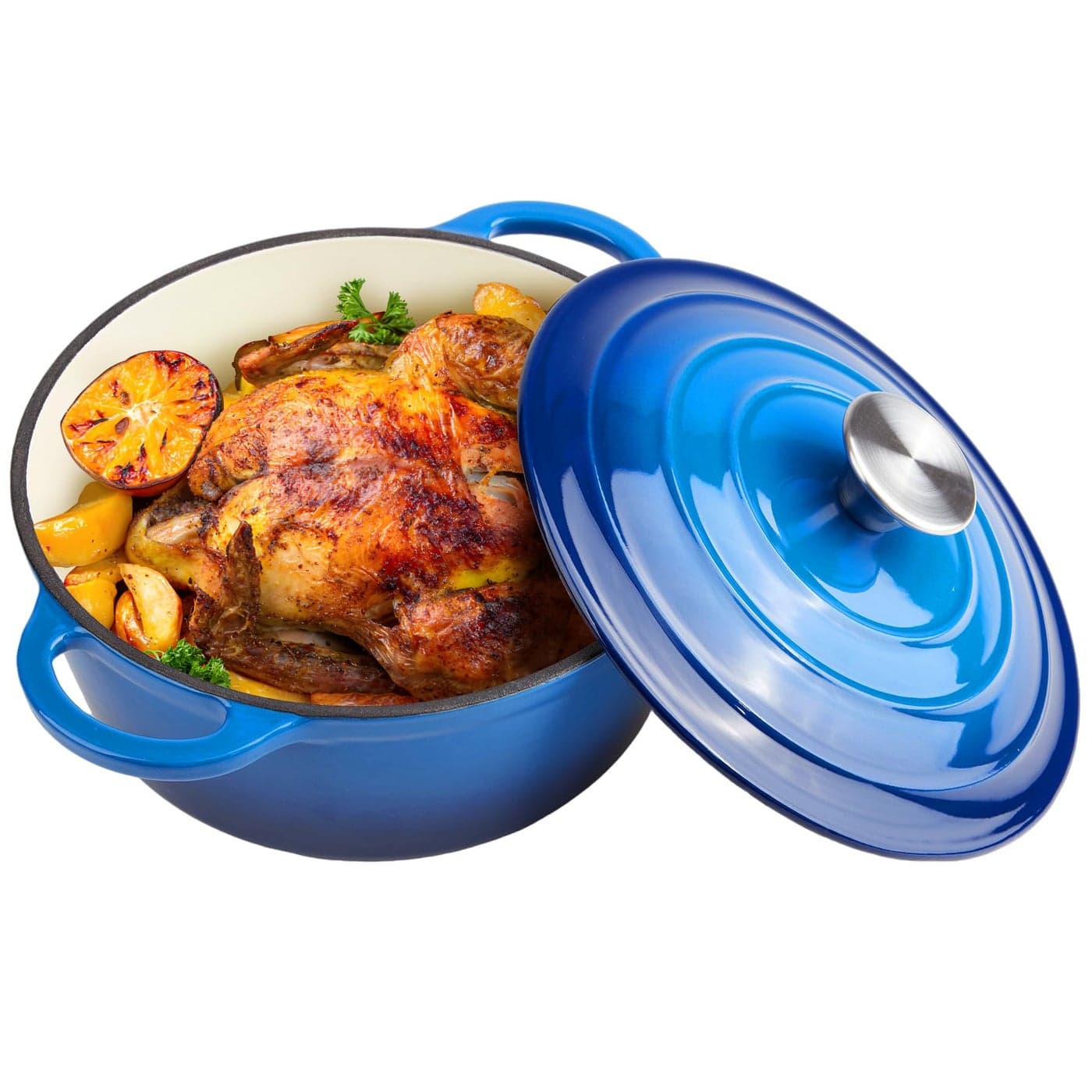 3 Quart Dutch Oven Enameled Cast Iron with Lid Big Dual Handles Oven Safe up to 500F Classic Round Pot for Versatile Cooking Blue