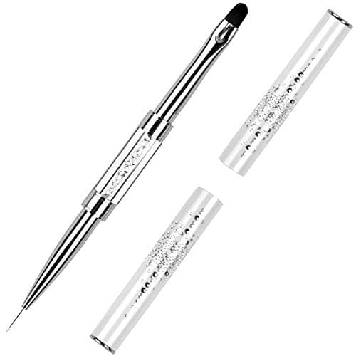 Ycyan 1Pcs Dualended UV Builder Gel Nail Brush Rhinestone Handle Nail Art Liner Brush Polygel Hard Gel Nail Brushes White