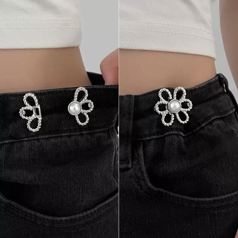XELYTON Silver Metal Waist Tightener, Adjustable Waist Button Set, Extra Button for Jeans, Pack of 2