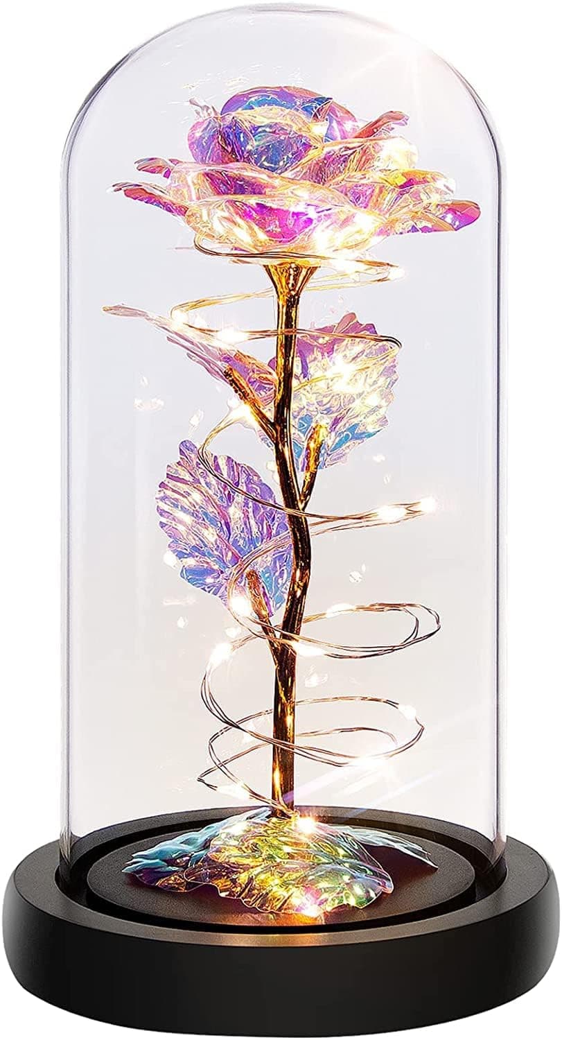 EARTHCONE Rose Flower Gifts for Women Birthday Gifts Christmas Gift Colorful Artificial Flower Rose Light up Rose in a Acrylic Dome Flower Rose for Gifts 1Pcs Rose1