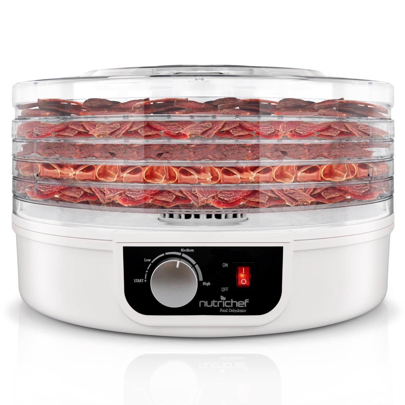 NutriChef Food Dehydrator Dehydrate Beef Jerky Meat Mushrooms Fruits Vegetables at Home Utilizes HighHeat Circulation for Even Dehydration Includes 5 EasytoClean Trays White