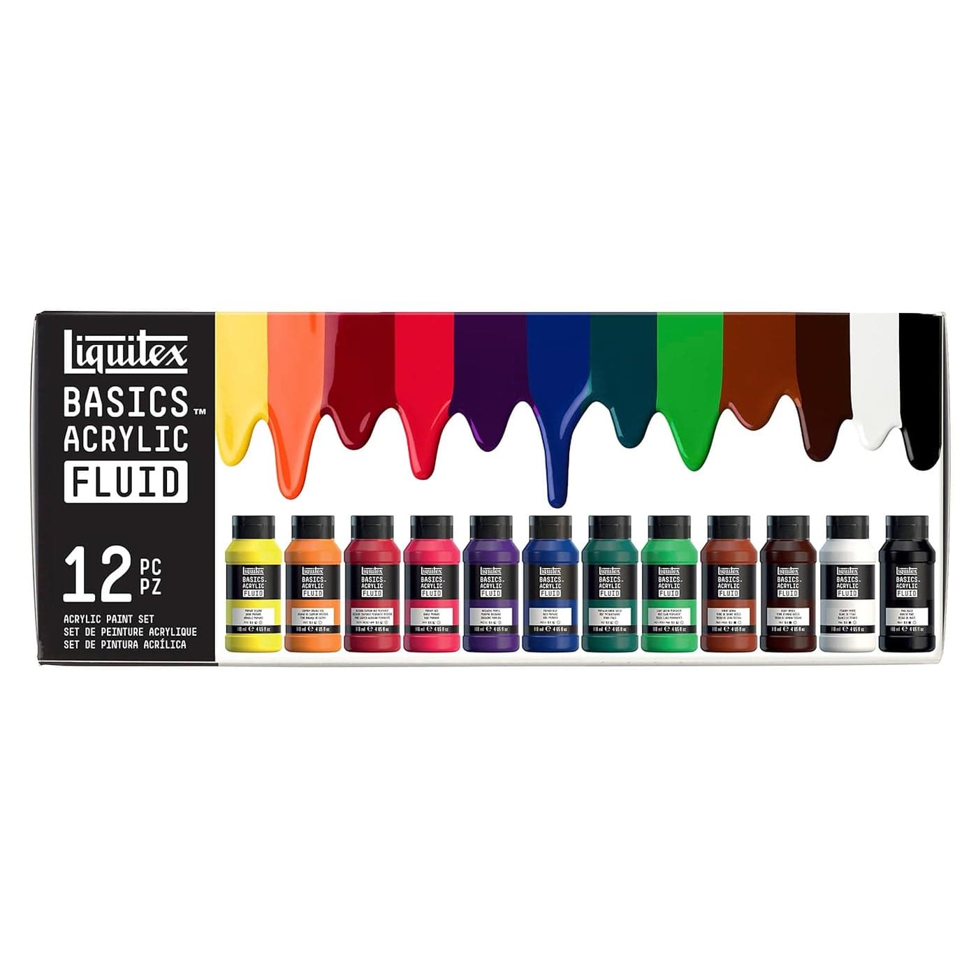 Liquitex BASICS Acrylic Fluid Paint 12 x 118ml 4oz Bottle Set