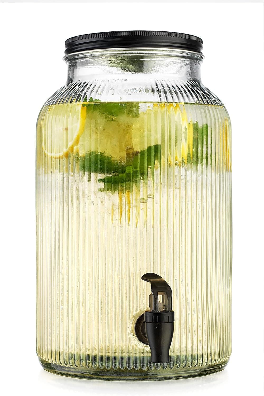 Bellemax 5.5 Litre Glass Iced Drink Dispenser with Spout & Tap, Black Lid – Cold Beverage Dispenser for Beer, Water, Cocktails, Detox Drinks & More, Perfect for Parties & Events,Daily Uses(Set of 1)