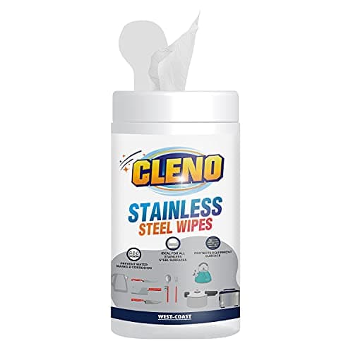 Cleno Stainless Steel Wet Wipes Quickly Cleans, Shines & Protects Cookers, Stove, Sink Range-Hood & Trash Cans, Refrigerator, Microwave, Dishwashers & Grills Surfaces, Fresh - 50 Wipes (Ready to Use)