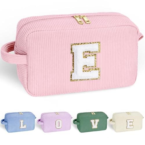 YOOLIFE Cosmetic Bag Teen Girl Stuff - Cute Gifts Letter Makeup Travel Bag Make Up Bag Makeup Brush Bag Toiletry Bag Girls Birthday Gifts for Daughter Sister Wife Mother Her Womens Gifts Letter E