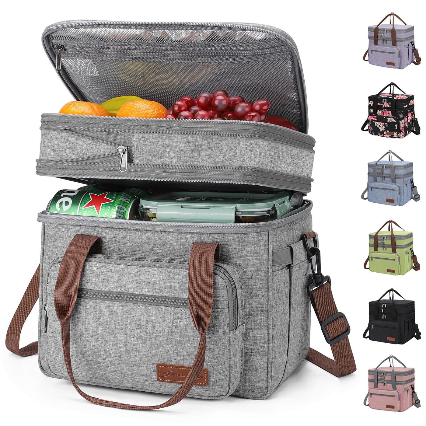 Maelstrom 23L Insulated Lunch Box For Men WomenExpandable Double Deck Lunch Cooler BagLightweight Leakproof Tote Bag With Side Tissue PocketGray