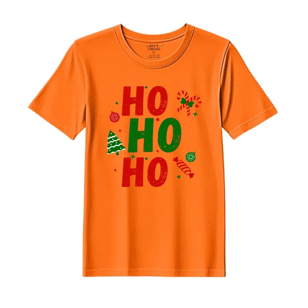 BYFT Threads XL Orange Polycotton T-Shirt - Christmas "Ho Ho Ho toffee" Printed Design, Premium Holiday Collection