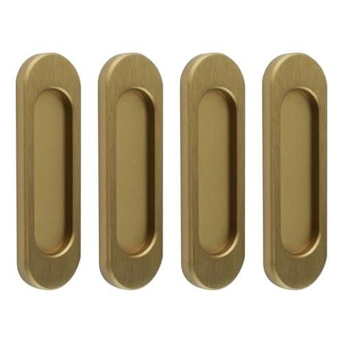 MOROBOR SelfStick Oval Sliding Door Pulls 4pcs Aluminum Alloy Hidden Recessed Pull Handle for Sliding Barn Door Closet Cabinet Drawers Bronze Gold 100mm