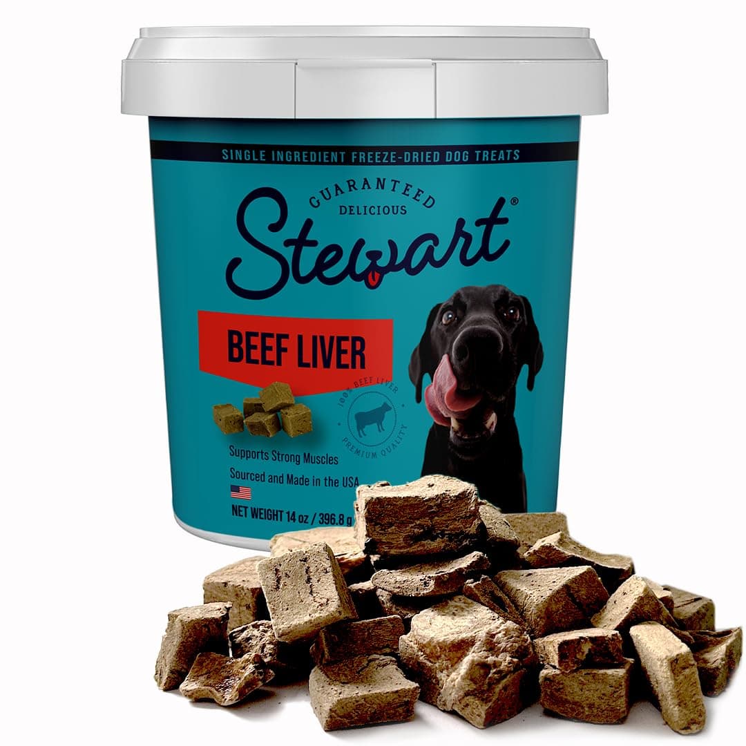 Stewart Freeze Dried Dog Treats, Beef Liver, Healthy, Natural, Single Ingredient, Grain Free Dog Treat, Liver Treats for Dogs, 14 Ounces, Resealable Tub