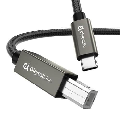 DigitalLife 2m USB Type C to B MIDI Interface Converter Cable, Compatible with Windows 11 / macOS 14 Sonoma (Metal, Nylon Braided)