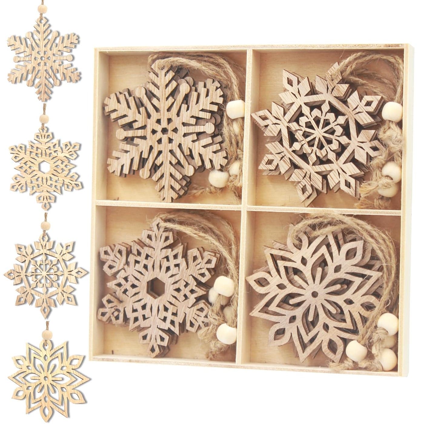 36pcs Large Christmas Wooden Snowflakes Hanging Ornaments DIY Craft Snowflake Wooden Ornaments Unfinished Wood Cutout Christmas Decorations Tree Decor Kids Paint