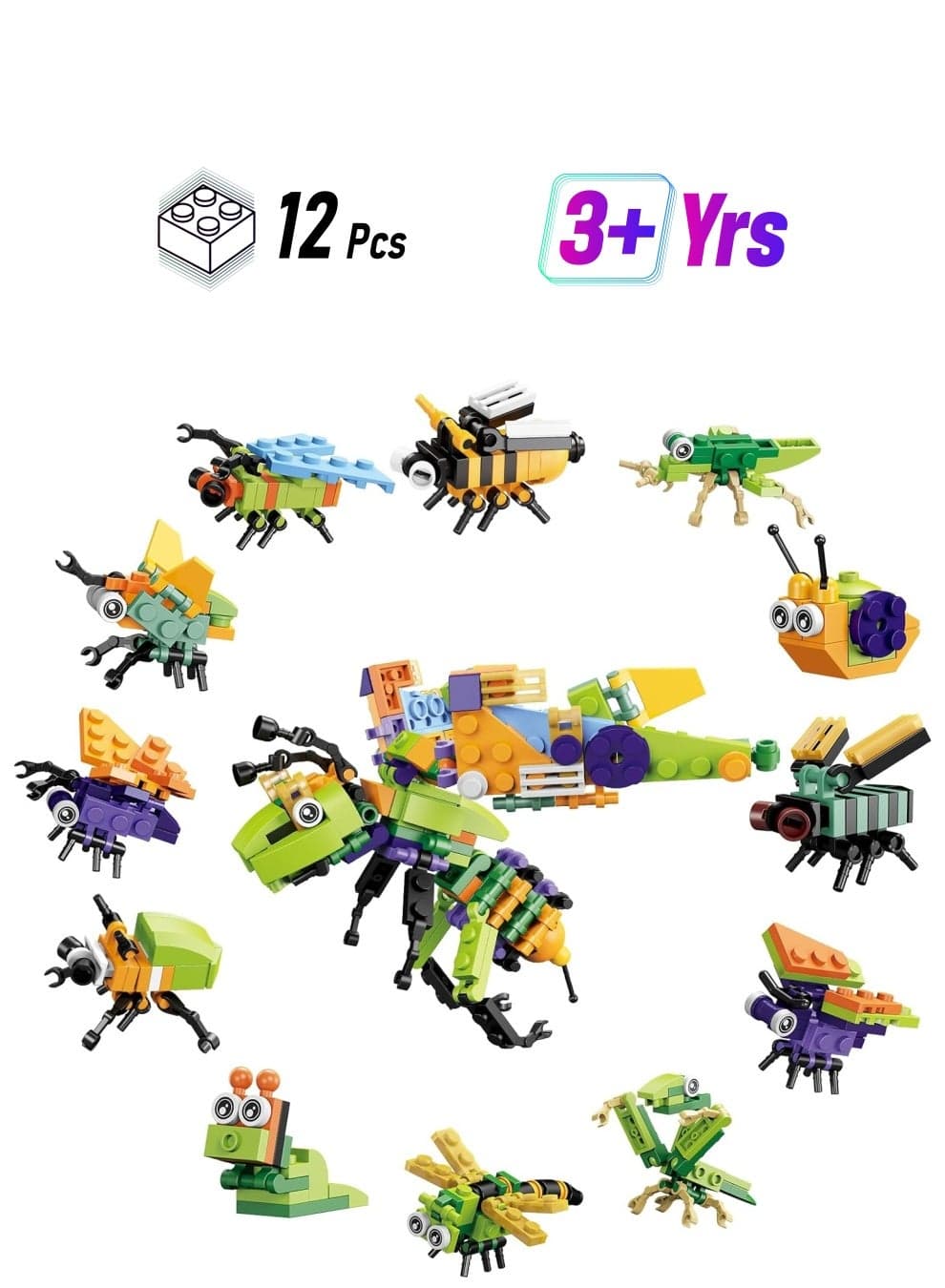12 In 1 Animals Building Blocks Sets, Block Insect Toys, Party Favors for Kids, Mini Insect Animals Toys for Kids, Goodie Bags Fillers Stocking Stuffers, Birthday Gifts, Prizes, for Boys Girls(12Pack)